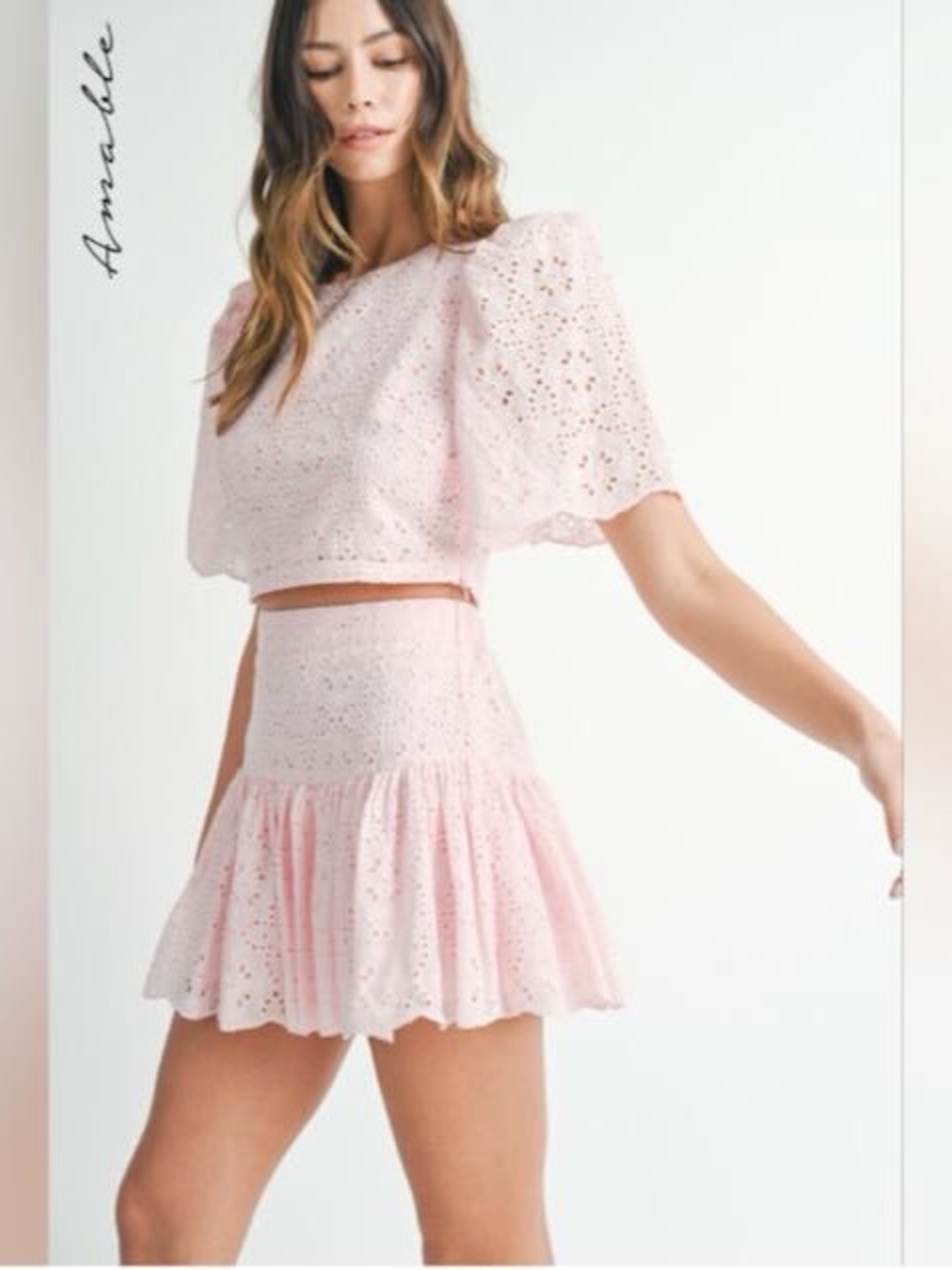 MARBLE Blush Pink Eyelet Ruffle 2 pc set (top and skirt!